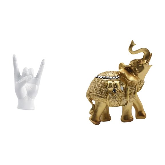 2 Pieces Rock Music Gesture Hand Elephant Statue Resin Creative Ornament for Shelf Desk Home Office Apartment Decoration
