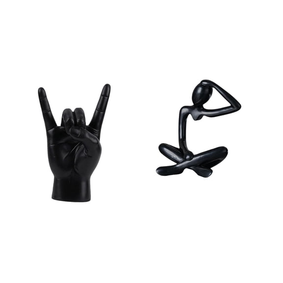 2 Pieces Rock Music Gesture Hand Sculpture Figurine Abstract Artwork Resin Material Desk Bedroom Living Room