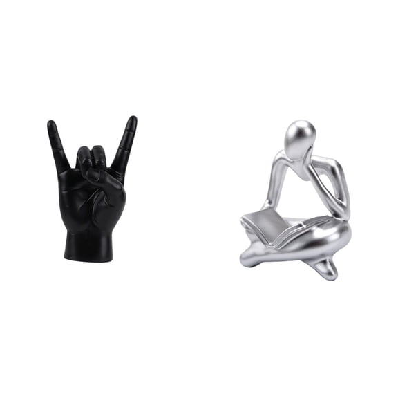 2 Pieces Rock Music Gesture Sculpture Thinker Figurine Modern Resin Artwork for Living Room Bedroom Tabletop