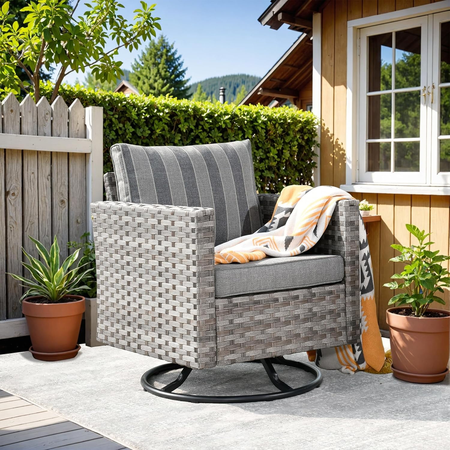 2 Pieces Rocking Chair Set with Side Outdoor Wicker Chair with Glass ...