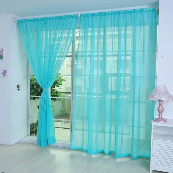 2 Pieces Rod Pocket Sheer Curtains Light Blocking for Bedroom and Patio Door Window Treatment Home Decor 32x80Inch Blue