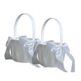 thumbnail image 1 of 2 Pieces Romantic Bowknot Flower Basket Portable Wedding Party Engagement Ceremony Ring Bearer Baskets Solid Color White, 1 of 10