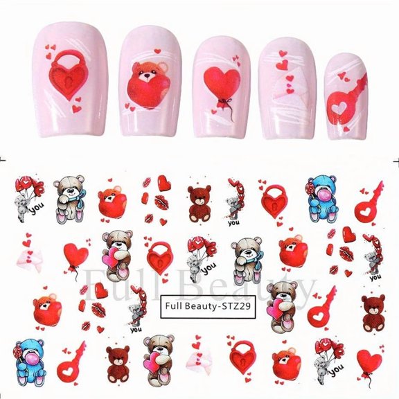 2 Pieces Romantic Red Heart Circle Nail Art Stickers for Valentine's Day & Special Occasions