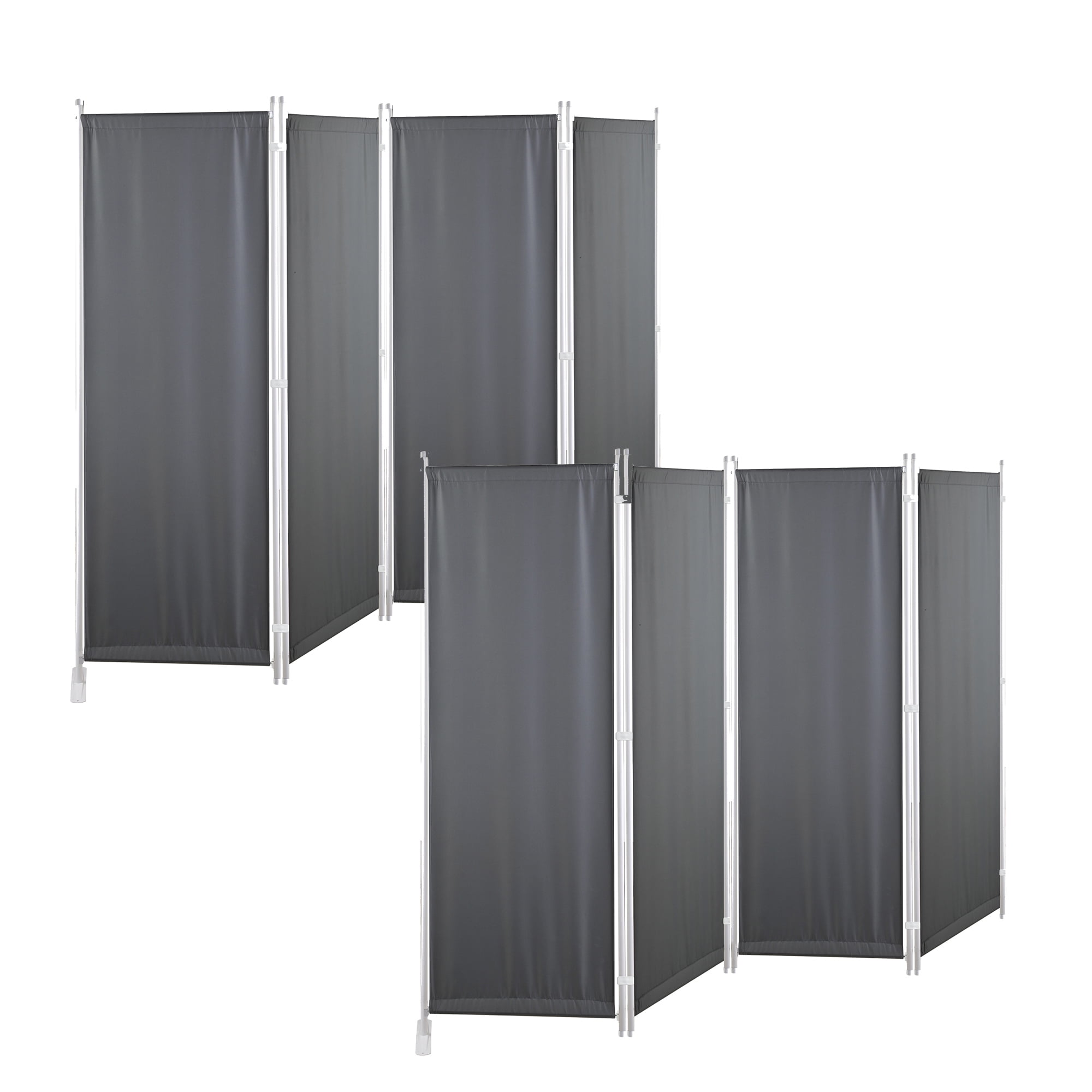 2 Pieces Room Divider Folding Privacy Screen 4 Panel Partition Grey