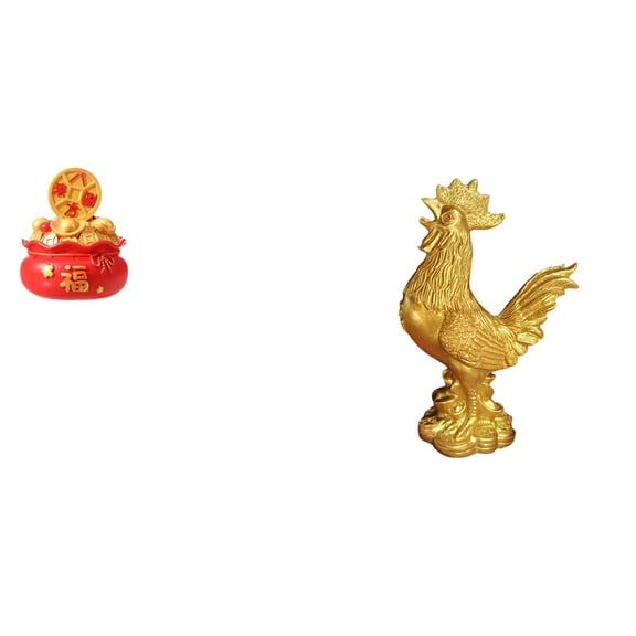 2 Pieces Rooster Figurine Cornucopia Desktop Sculpture Resin Ornament Birthday Housewarming Gift for Living Room