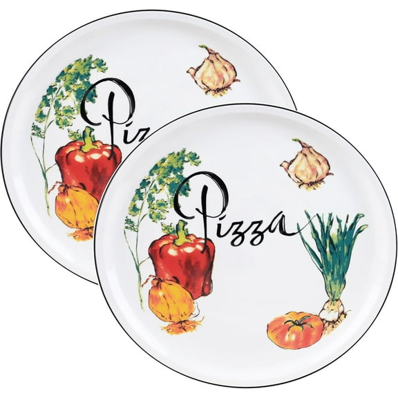 2 Pieces Round 12" Pizza-Serving Platters - Vegetable Design Serving Platters for Pizza