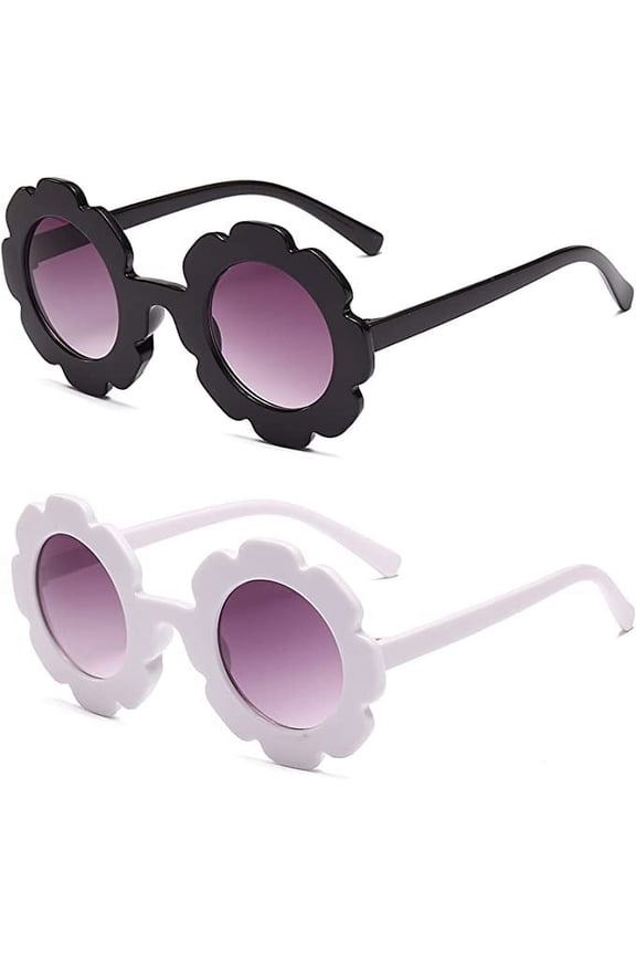 2 Pieces Round Flower Sunglasses Cute Kids Sunglasses UV Protection for Girls Boys