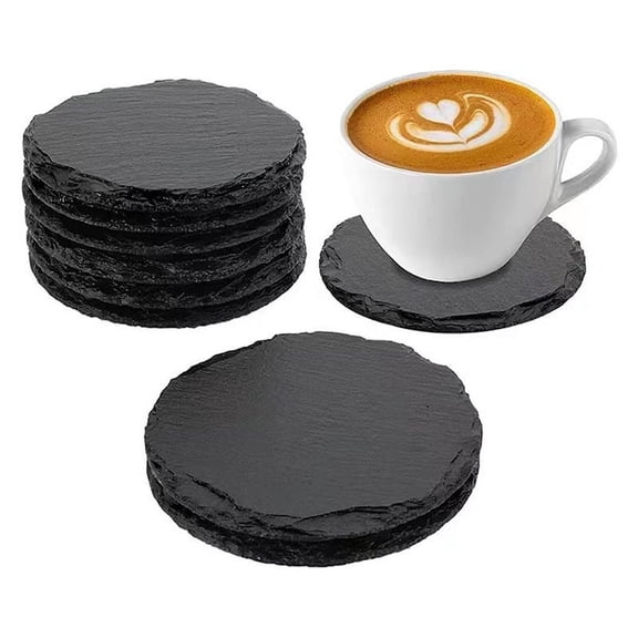 2 Pieces Round Slate Coasters Bulk, 4 x 4 Inch Black Stone Coasters Drink Coasters Bar Coasters Cup Coaster with Anti Scratch Bottom for Drinks Table Kitchen Bar Home