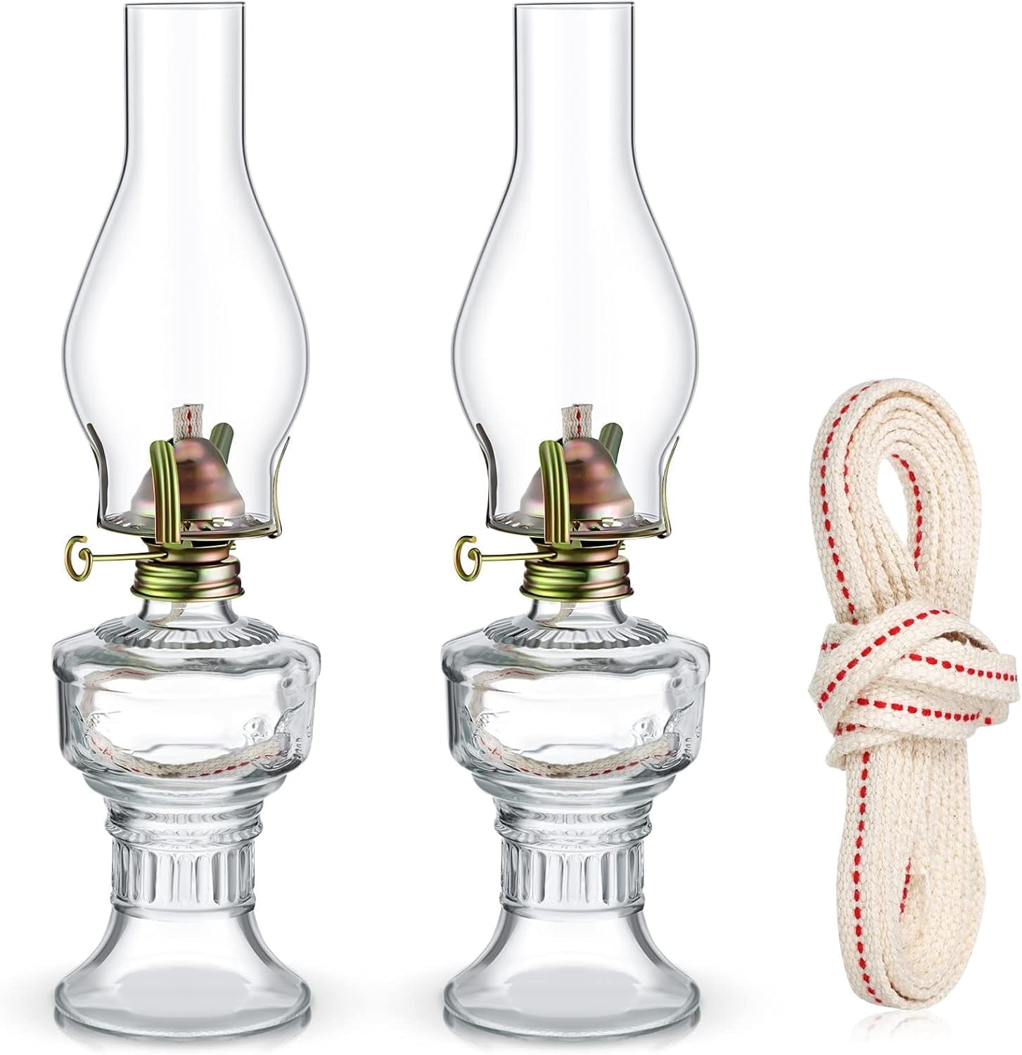 2 Pieces Rustic Oil Lamp Lantern Large Classic Kerosene Lamp Vintage Glass Kerosene Lamp Chamber Oil Lamps with 6.6 ft Extra Oil Lamp Wick for Indoor Use Home Decor Lighting (Classic)