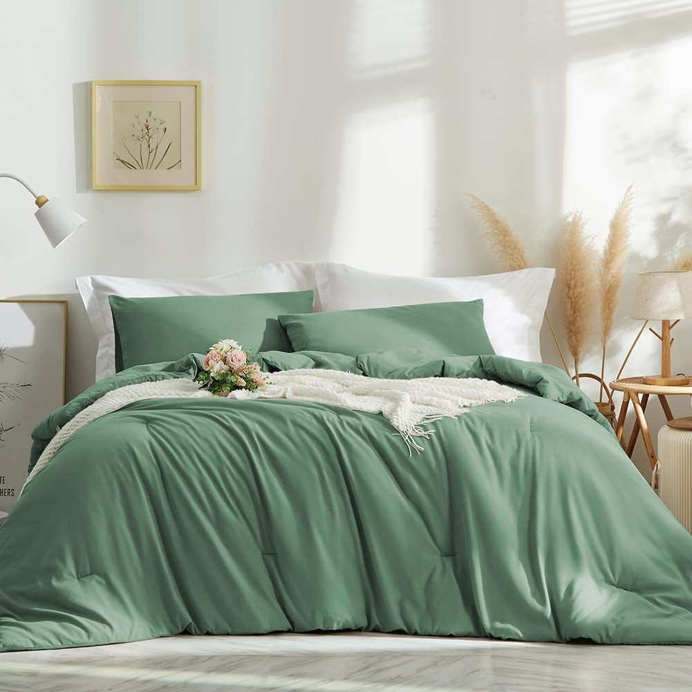 2 Pieces Sage Green Comforter Set Light Green Solid Color Bedding Sets