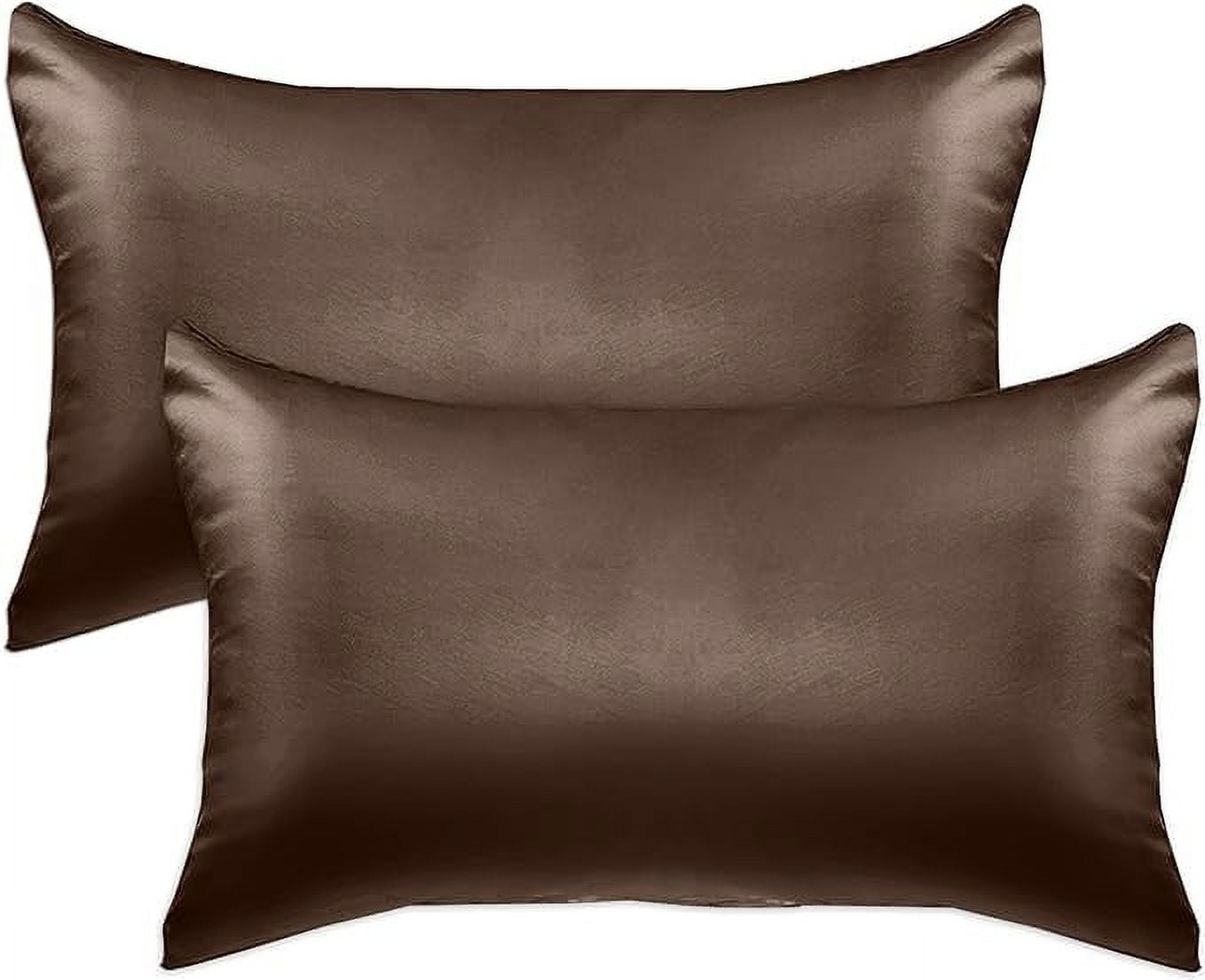 2 Pieces Satin Pillowcase Set with Hidden Zipper closure, King, Chocolate Brown
