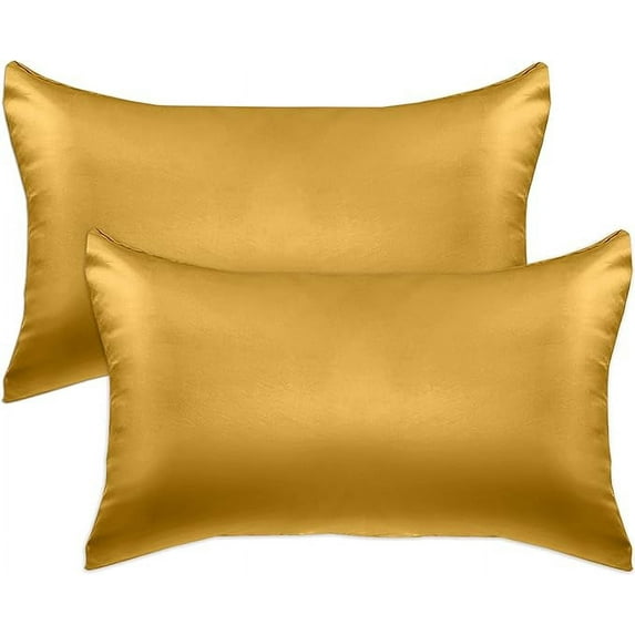 2 Pieces Satin Pillowcase Set with Hidden Zipper closure, King, Gold