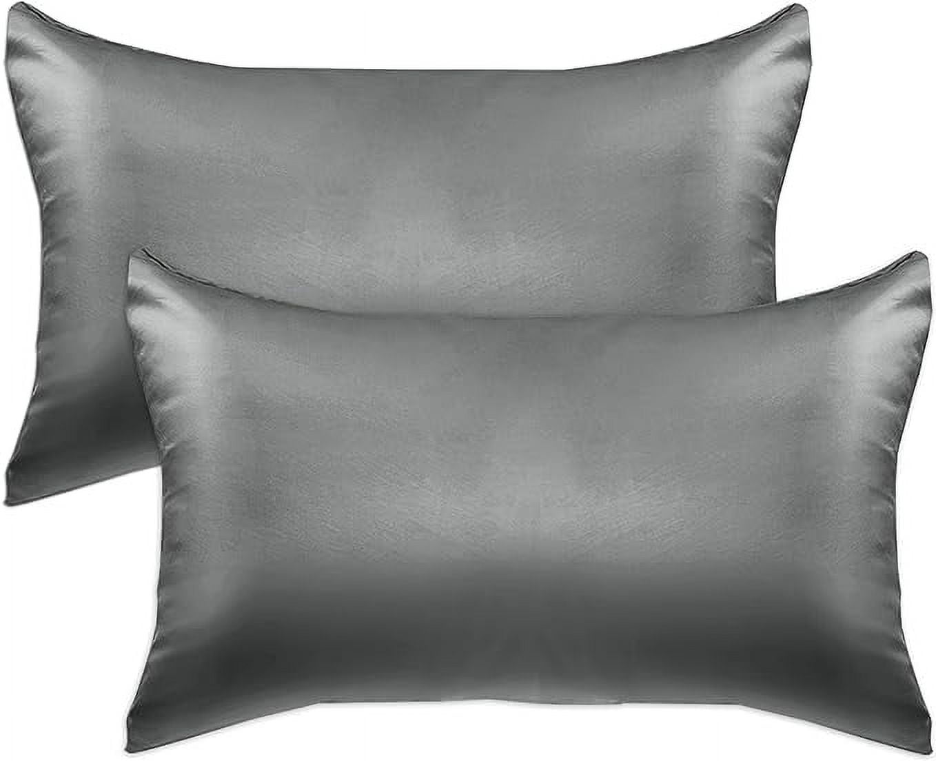2 Pieces Satin Pillowcase Set with Hidden Zipper closure, King, Gray