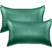 2-PACK Cooling Viscose Satin Pillowcase Set with Hidden Zipper closure, King, Hunter Green