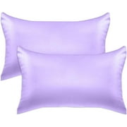 2-PACK Cooling Viscose Satin Pillowcase Set with Hidden Zipper closure, King, Lilac
