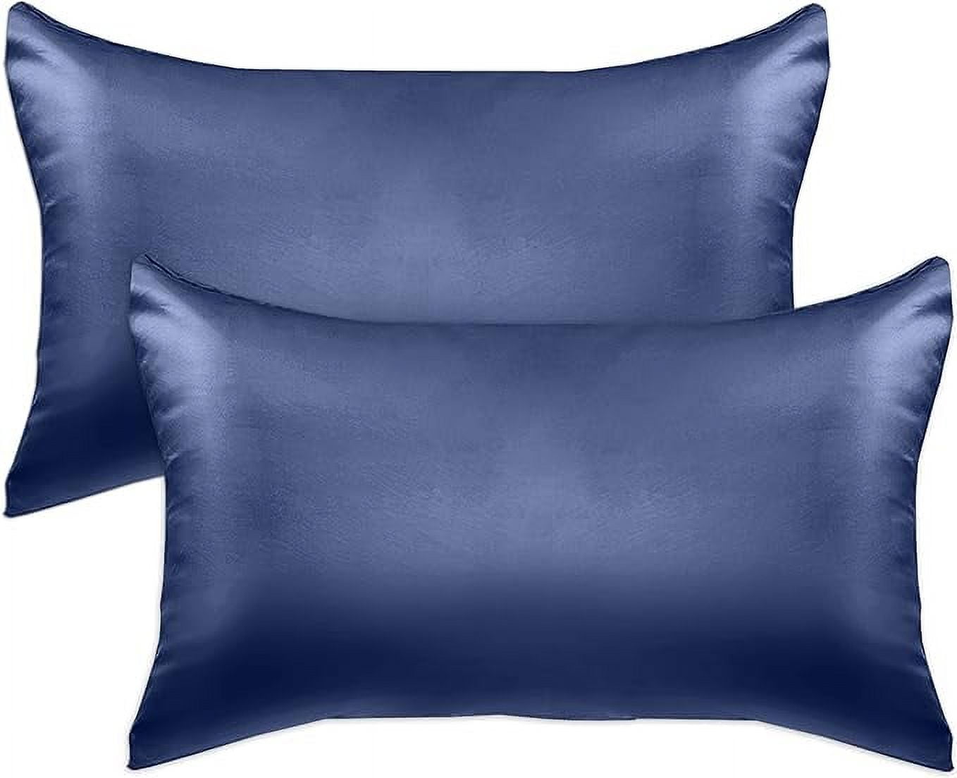 2 Pieces Satin Pillowcase Set with Hidden Zipper closure, King, Navy Blue