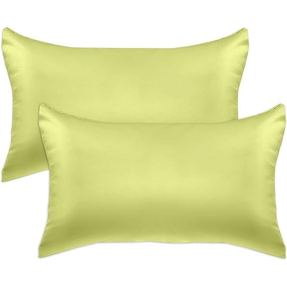 2-PACK Cooling Viscose Satin Pillowcase Set with Hidden Zipper closure, King, Pistachio Green