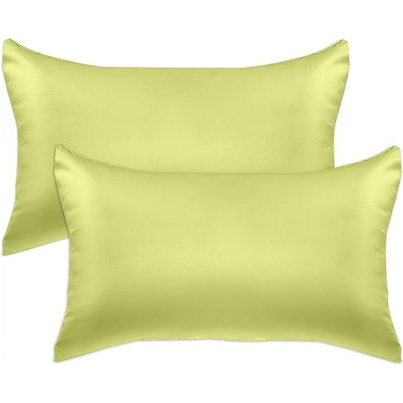 2-PACK Cooling Viscose Satin Pillowcase Set with Hidden Zipper closure, King, Pistachio Green