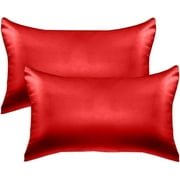 2 Pieces Satin Pillowcase Set with Hidden Zipper closure, King, Red