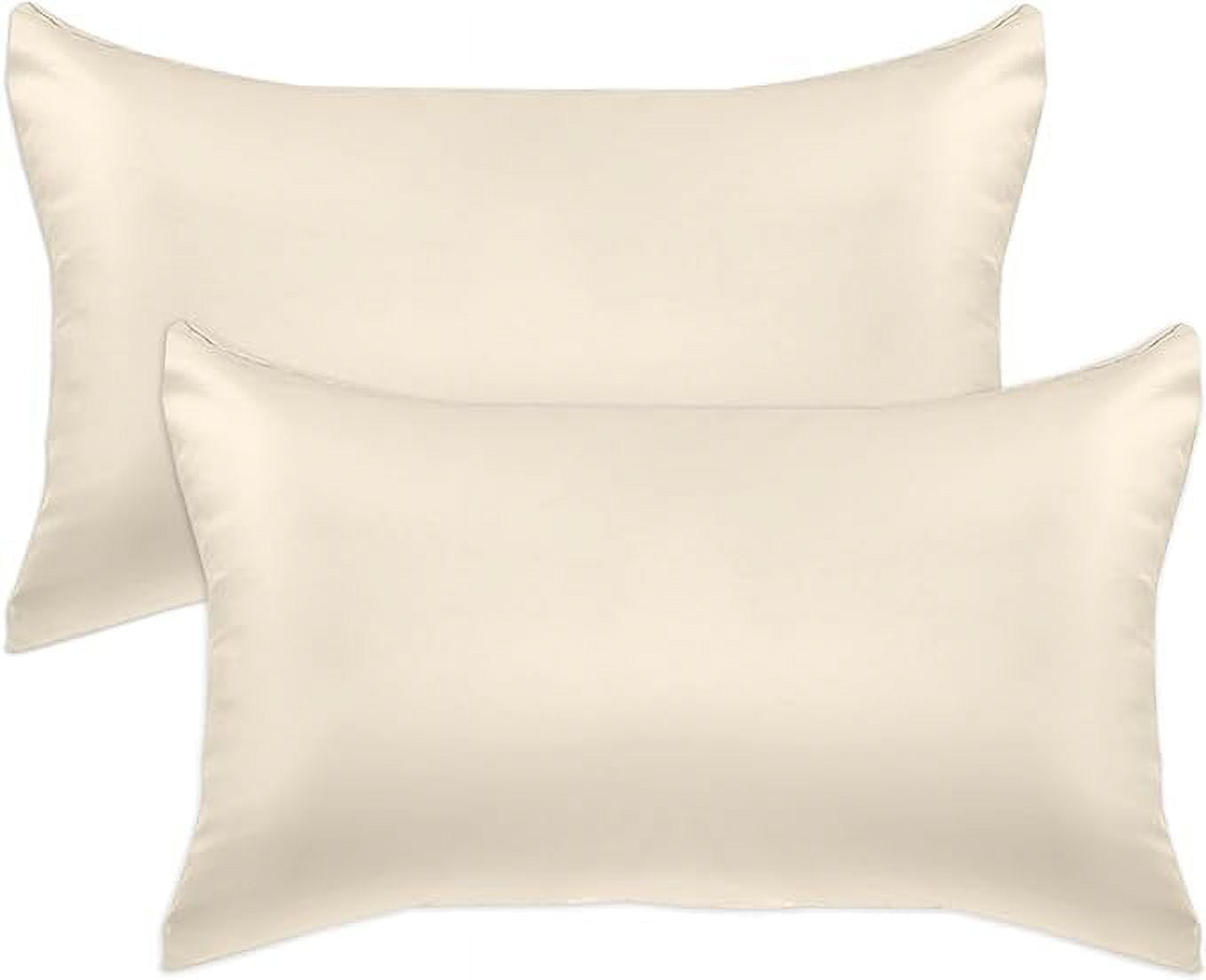 2 Pieces Satin Pillowcase Set with Hidden Zipper closure, Standard/Queen, Cream