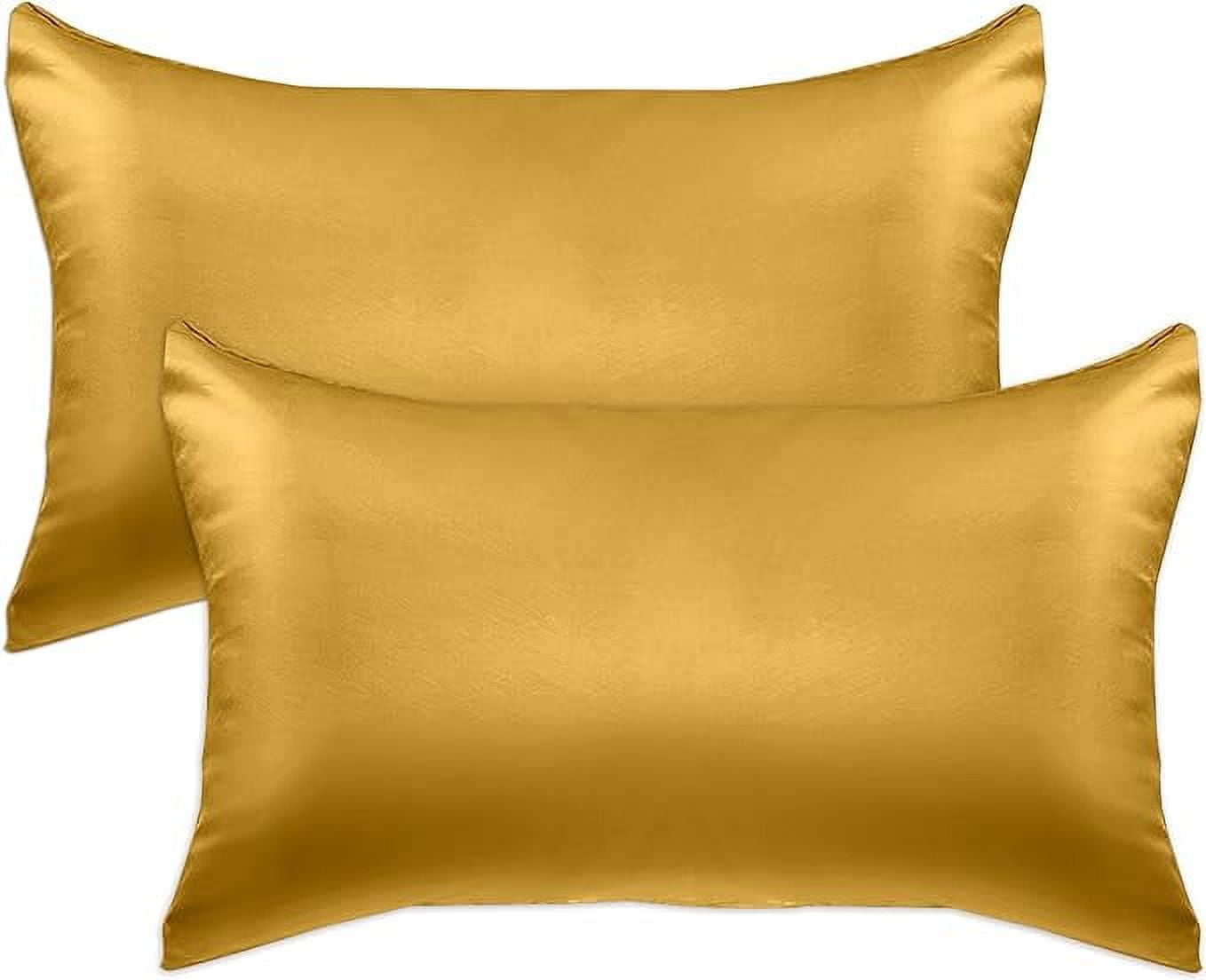 2 Pieces Satin Pillowcase Set with Hidden Zipper closure, Standard/Queen, Gold