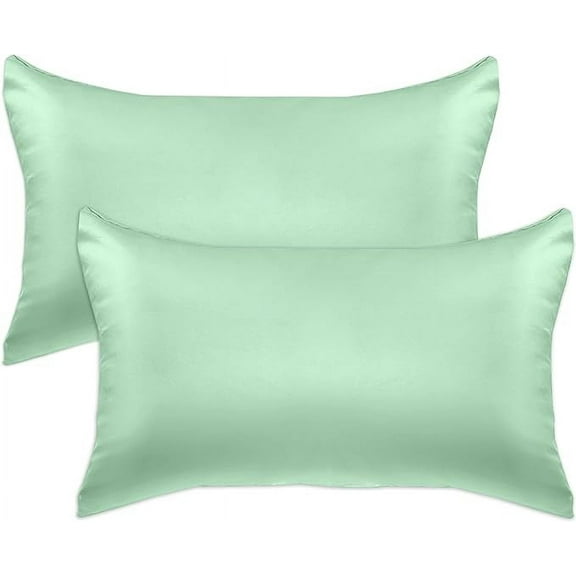 2 Pieces Satin Pillowcase Set with Hidden Zipper closure, Standard/Queen, Mint Green