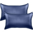 thumbnail image 1 of 2 Pieces Satin Pillowcase Set with Hidden Zipper closure, Standard/Queen, Navy Blue, 1 of 4