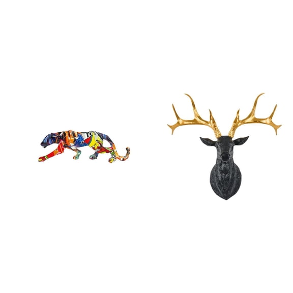 2 Pieces Sculpture Walking Ornament Figurine Deer Head Resin Craft Modern Art for Office Home Decor