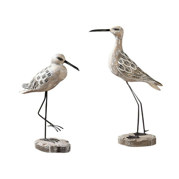 2 Pieces Sea Bird Statue Wooden Seagull Artwork for Home Decor Bookshelf Cabinet Tabletop Beach Theme