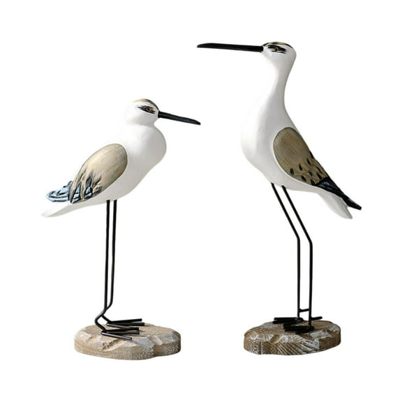 2 Pieces Seagull Figurines Bird Statue Coastal Decor Wooden Rustic Style for Seaside Home Shelf and Tabletop Decoration