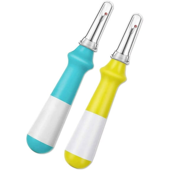 2 Pieces Seam Rippers for Sewing, Sharp Seam Ripper Tools for Sewing/Crafting/Embroidery with Ergonomic Handles and Safety Cap (Green;Yellow)