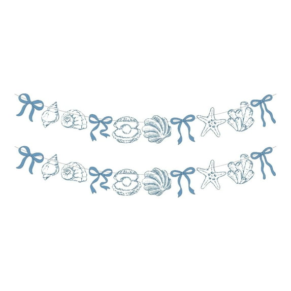 2 Pieces Seashells Banner Starfish Garland Paper Hanging Summer Decor Ideal for Beach Wedding Baby Shower Party