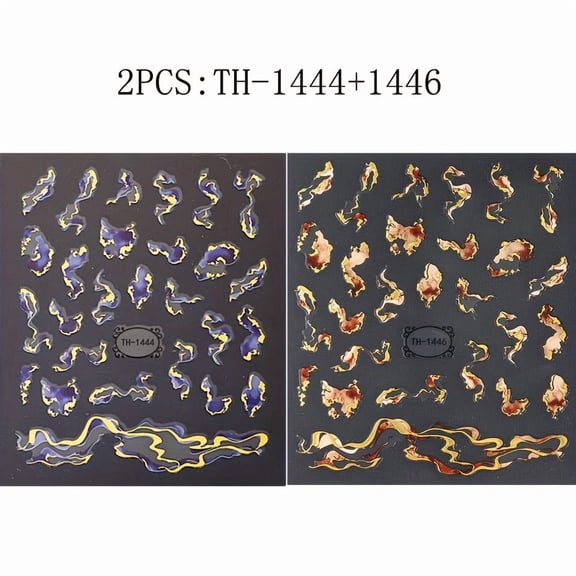 2 Pieces Self-Adhesive Blue Marble and Gold Foil Nail Art Stickers for Elegant Manicure  Salon-Quality Nail Wraps for Women Girls