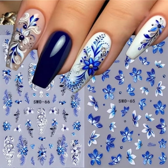 2 Pieces Self-Adhesive Micro Lily Flower Nail Stickers for Women - Elegant Spring & Summer Nail Art Decoration
