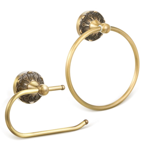 2 Pieces Set Antique Brass Toilet Paper Holder Retro Hand Towel Ring ...