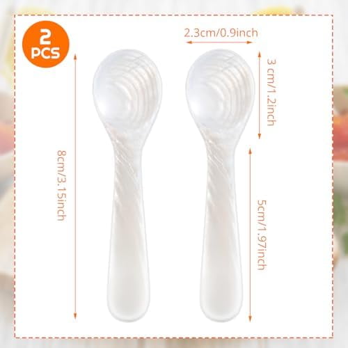 2 Pieces Set of Caviar Spoons Mother of Pearl Spoons with Handcraft Round Handle for Caviar, Egg, Ice Cream, Coffee, Kitchen, Restaurant Serving for Valentine Favors (8cm/3.15 Inch)