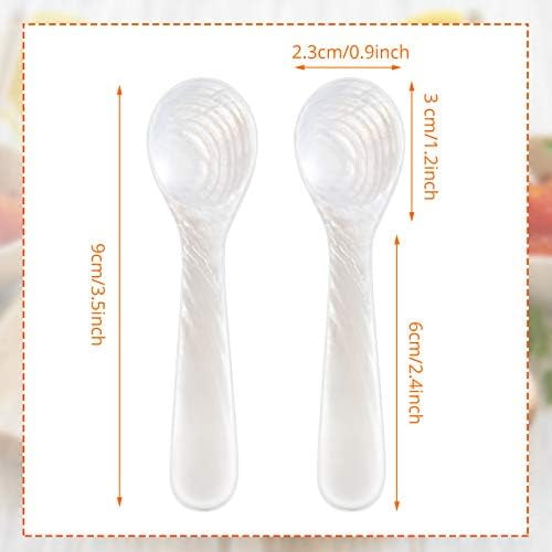2 Pieces Set of Caviar Spoons Mother of Pearl Spoons with Handcraft Round Handle for Caviar, Egg, Ice Cream, Coffee, Kitchen, Restaurant Serving for Valentine Favors (9cm/3.54 Inch)