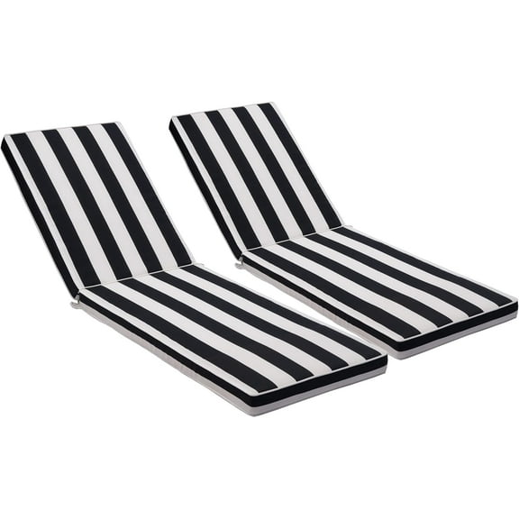 2 Pieces Set Outdoor Lounge Chair Cushions Patio Chaise Lounge Replacement Cushions Funiture Seat Cushions Chair Pads Set of 2(Black+White Stripes-2 pcs)