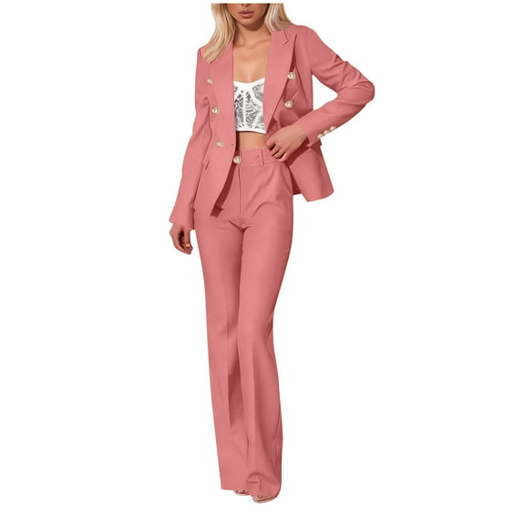 2 Pieces Sets Bussiness Suits Womens,Womens Business Casual Blazer Lapel Button Solid Suit Jacket Suits High Waisted Comfort Casual Suit Pants Bussiness Office Work Suits