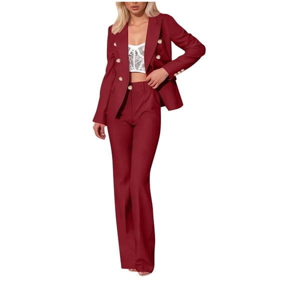 2 Pieces Sets Bussiness Suits Womens,Womens Business Casual Blazer Lapel Button Solid Suit Jacket Suits High Waisted Comfort Casual Suit Pants Bussiness Office Work Suits