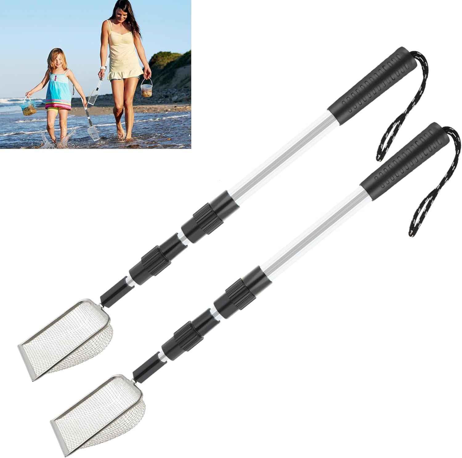 2 Pieces Shark Tooth Sifter, Beach Mesh Shovel, Sand Scoop Shell