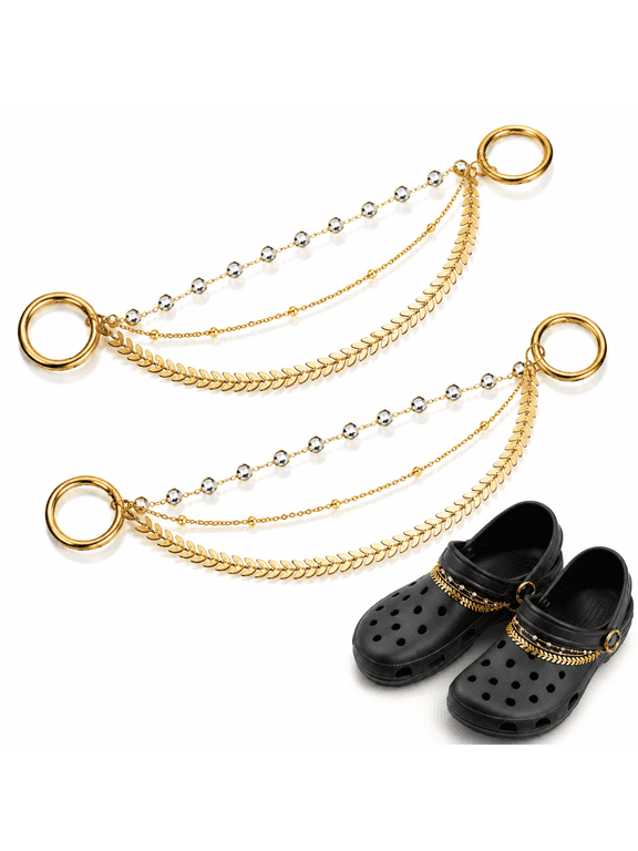 2 Pieces Shoe Chain Charms for Women, Bling Faux Jewelry Accessories with Buckle for Clog Sandals, DIY Shoe Decoration for Party Favor and Daily Celebrations