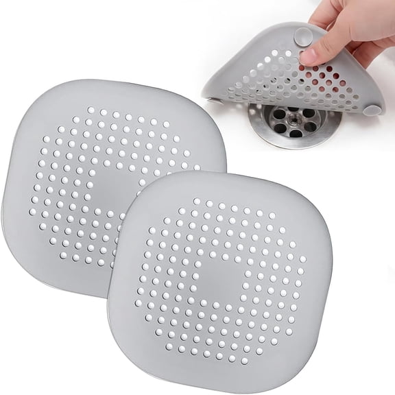 2 Pieces Shower Drain Hair Catcher Bathtub Stopper, Home Protectors with Sucker Water Trap Sink Cover for Bathroom Bathtub and Kitchen (Grey)