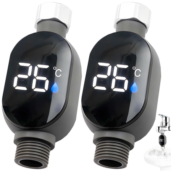2 Pieces Shower Water Temperature Gauge with LED Display - Instant-Read Bath Thermometer, Waterproof, Safe for Home and Bathroom Use, Fits 1/2 Inch Pipe