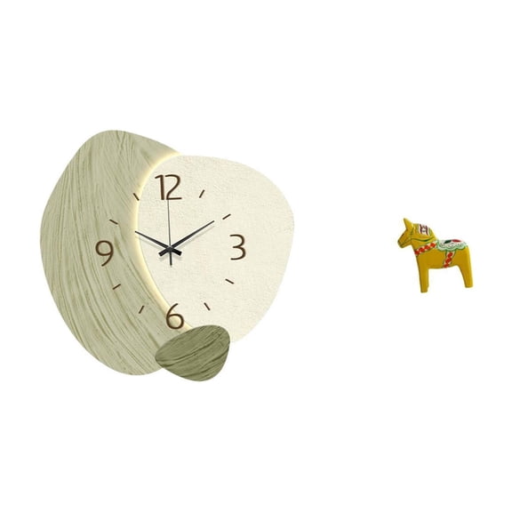2 Pieces Silent Wall Clock Swedish Dala Horse Statue Wooden Material for Bedroom Bookshelf Nursery Decoration