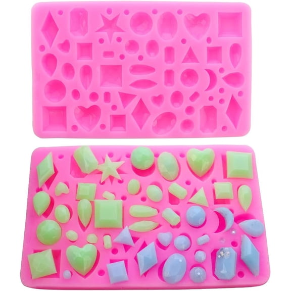 2 Pieces Silicone Gummy Candy Molds Gems Shape Christmas Molds Heart Shape Christmas chocolate Molds Star Shape Fondant Molds Resin Silicone for Cake Chocolate Jelly Ice Cookies