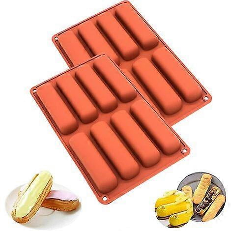 2 Pieces Silicone Pastry Mold, Financial Mold, Eclair Mold, Mini Log Mold 8 Silicone Mold Cavity Cereal Bar Mold Cake Mold Silicone Long Strips Mold