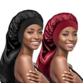 thumbnail image 1 of 2 Pieces Silk Bonnet for Sleeping Women Braid Bonnet for Long Hair with Tie Band Satin Bonnet for Braids Hair Sleeping Cap for Women, 1 of 5