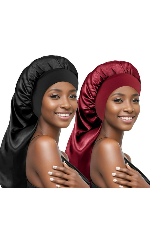2 Pieces Silk Bonnet for Sleeping Women Braid Bonnet for Long Hair with Tie Band Satin Bonnet for Braids Hair Sleeping Cap for Women