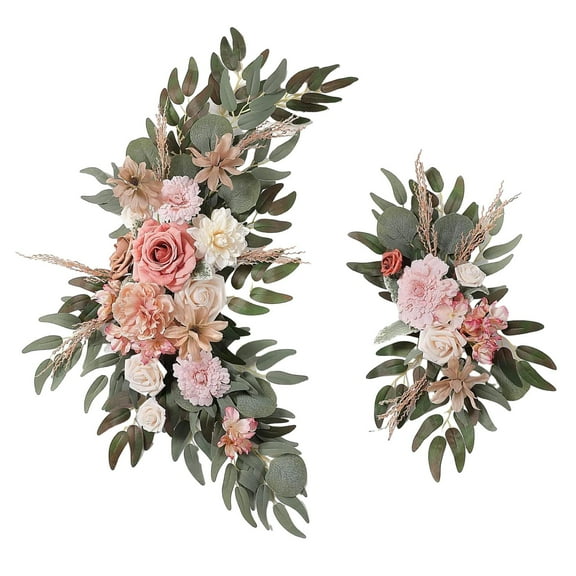 2 Pieces Silk Flowers Hanging Wedding Arch Wreath for Farmhouse Wall Wedding Champagne Pink